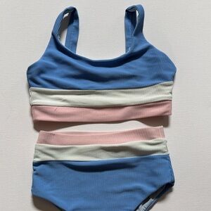 Beach Riot Kids Bikini in Blue, White, and Pink